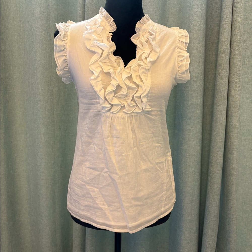 Arden B Cream Flutter Sleeve Mandarin Collar Blouse